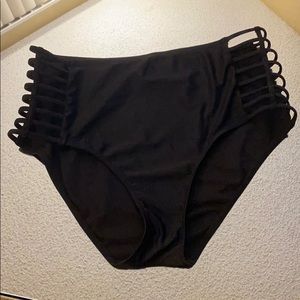 High Waisted Black Swim Bottoms with Cutouts